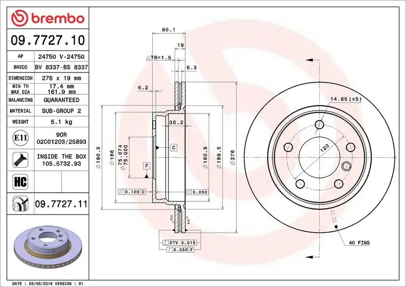 BREMBO 09.7727.11 Arka Fren Diski