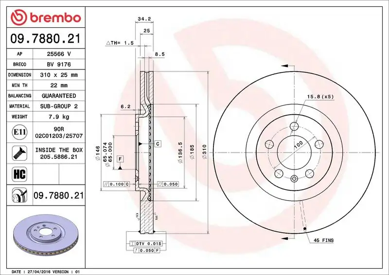BREMBO 09.7880.21 Ön Fren Diski 6R0615301E
