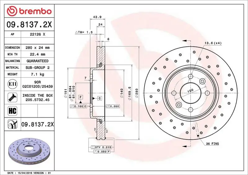 BREMBO 09.8137.2X Ön Fren Diski