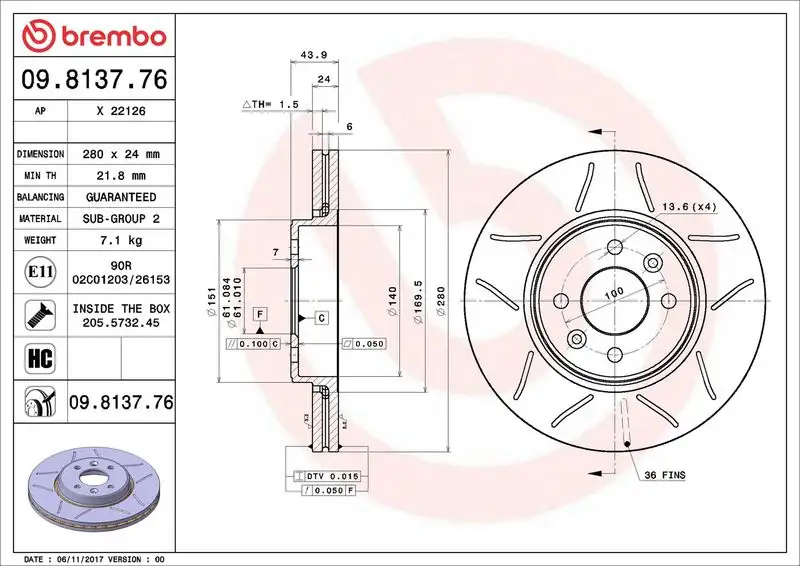 BREMBO 09.8137.76 Ön Fren Diski