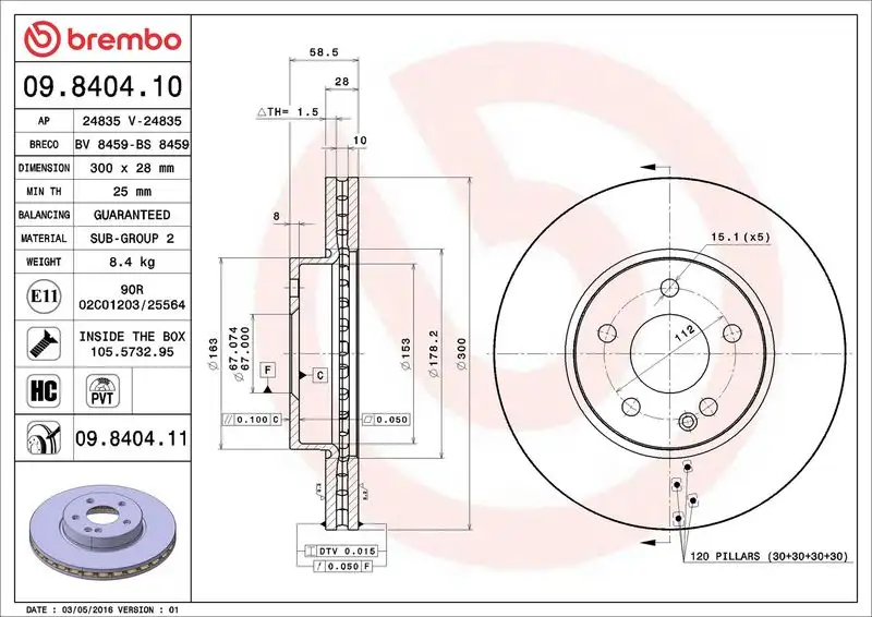 BREMBO 09.8404.11 Ön Fren Diski