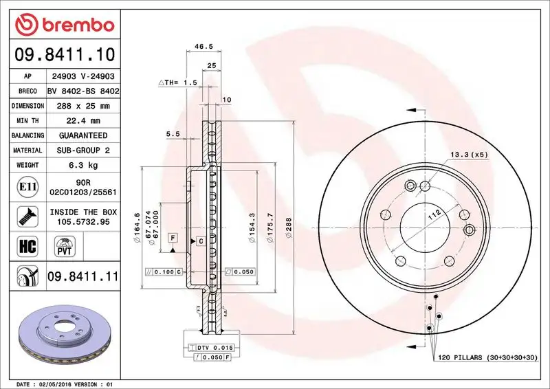 BREMBO 09.8411.10 Ön Fren Diski A2034210312