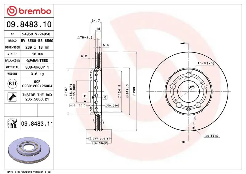 BREMBO 09.8483.11 Ön Fren Diski