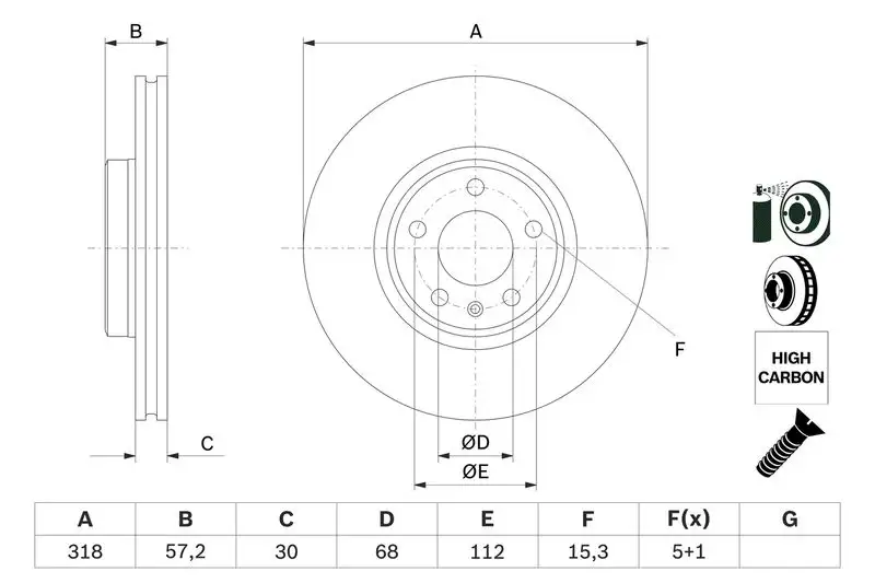 BOSCH 0986479E49 Ön Fren Diski 8W0615301AA