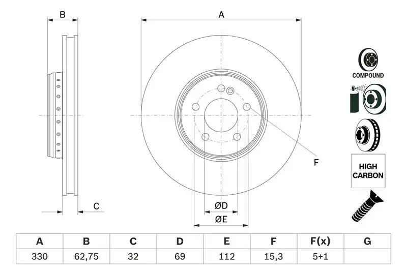 BOSCH 0986479G43 Ön Fren Diski A0004212712