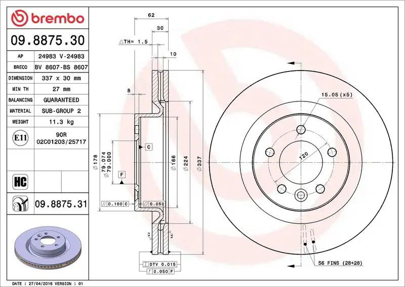 BREMBO 09.8875.31 Ön Fren Diski
