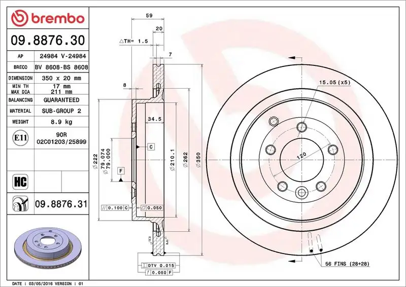 BREMBO 09.8876.31 Arka Fren Diski