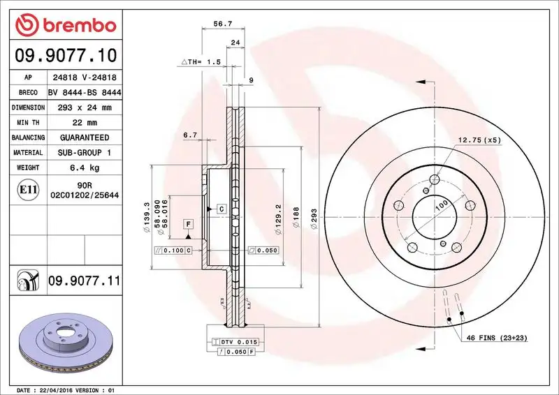 BREMBO 09.9077.11 Ön Fren Diski