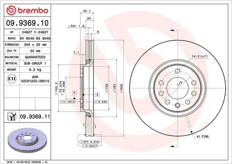 BREMBO 09.9369.11 Ön Fren Diski
