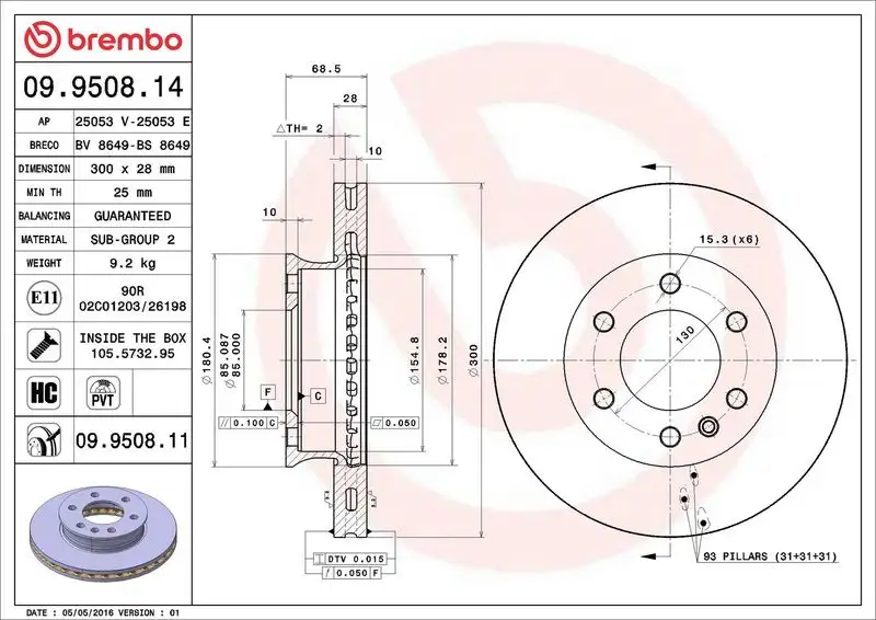 BREMBO 09.9508.14 Ön Fren Diski