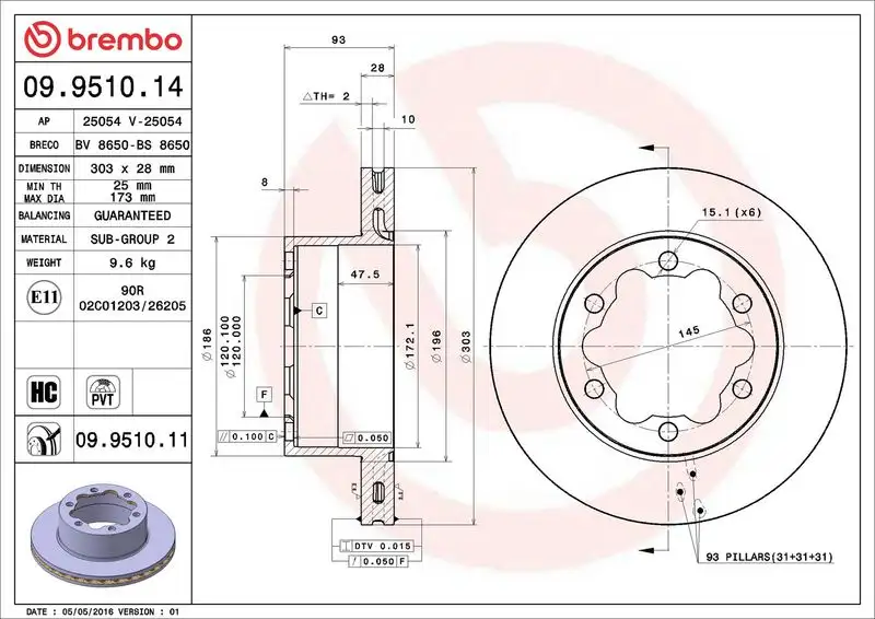 BREMBO 09.9510.14 Arka Fren Diski
