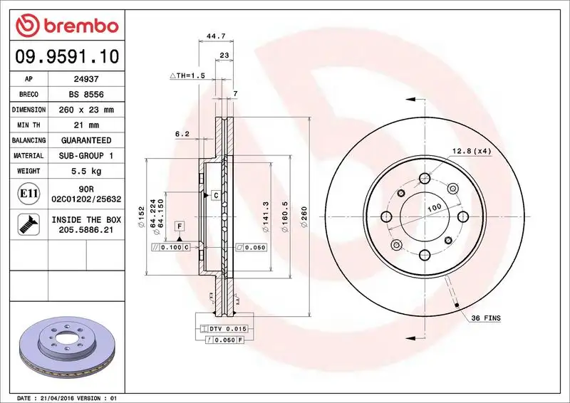BREMBO 09.9591.10 Ön Fren Diski 45251S6FE10