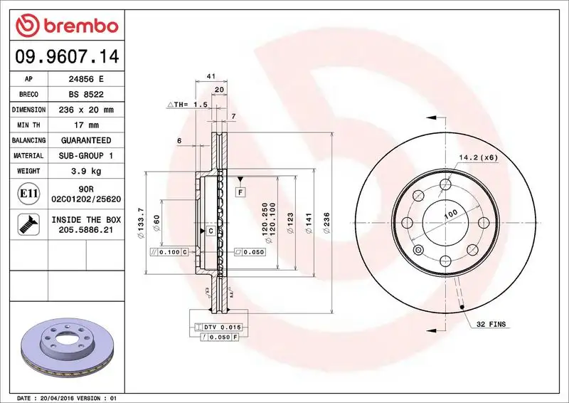 BREMBO 09.9607.14 Ön Fren Diski