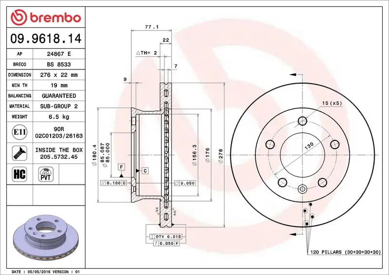BREMBO 09.9618.14 Ön Fren Diski