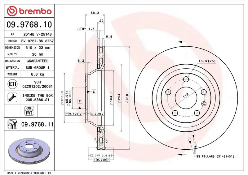 BREMBO 09.9768.11 Fren Diski 8J0615601A