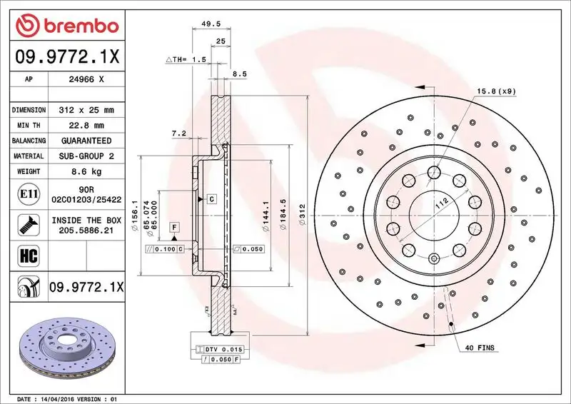 BREMBO 09.9772.1X Ön Fren Diski
