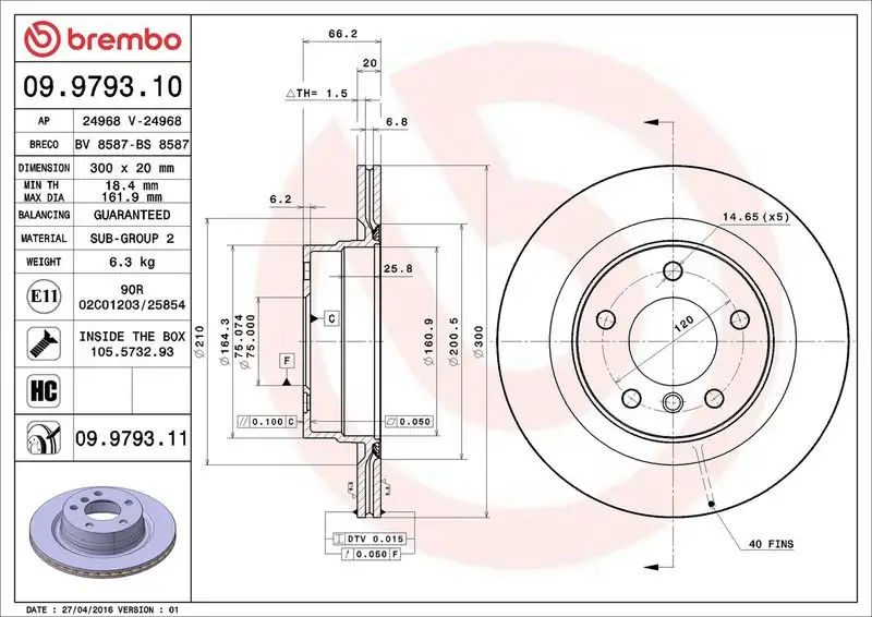 BREMBO 09.9793.11 Arka Fren Diski 34216783754