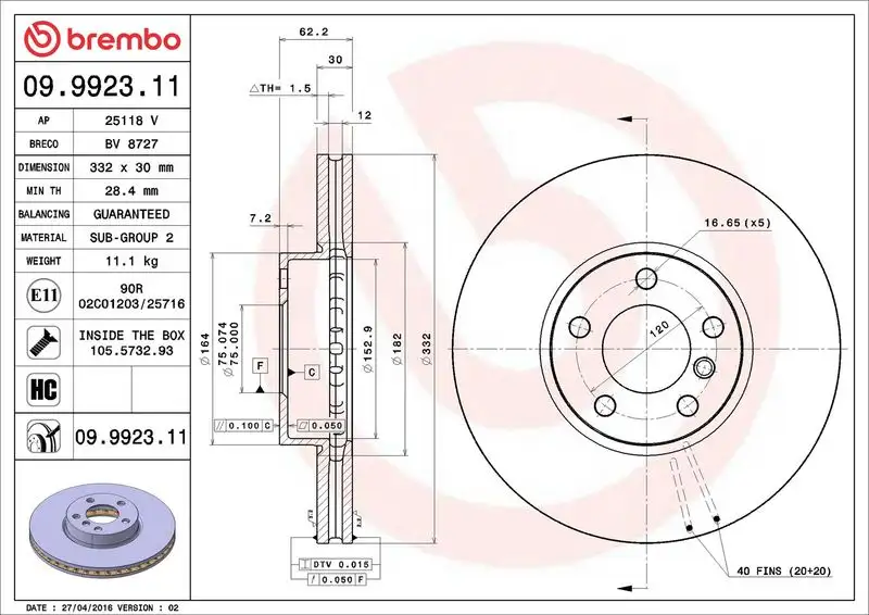 BREMBO 09.9923.11 Ön Fren Diski