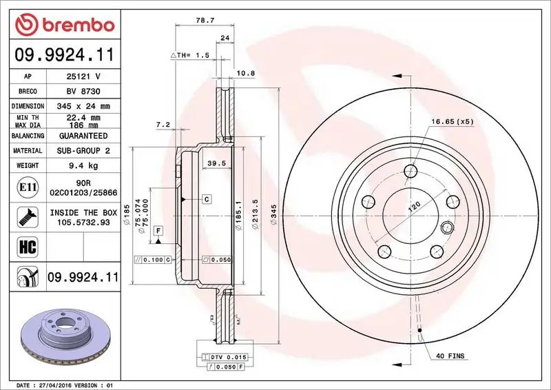 BREMBO 09.9924.11 Arka Fren Diski 34216793246