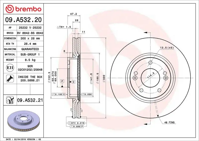 BREMBO 09.A532.21 Ön Fren Diski 517122L500
