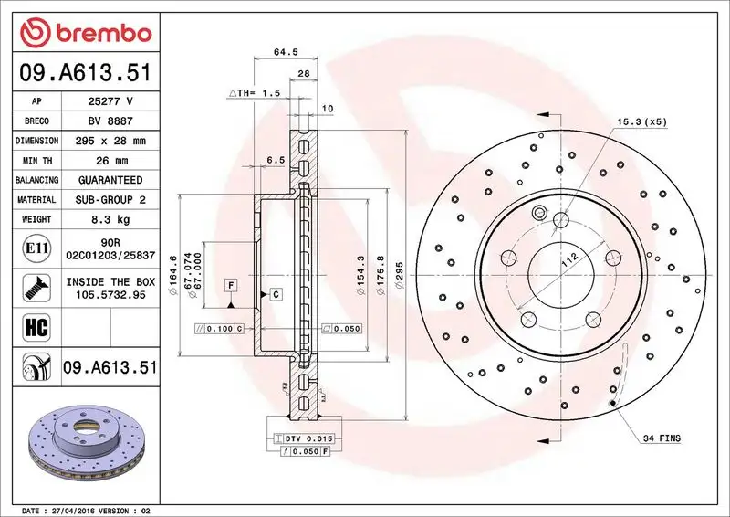 BREMBO 09.A613.51 Ön Fren Diski
