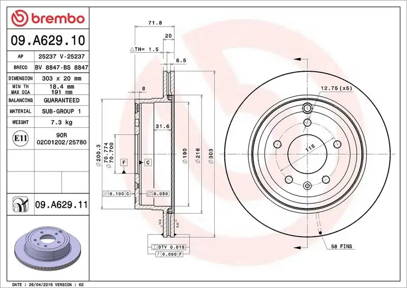 BREMBO 09.A629.10 Arka Fren Diski