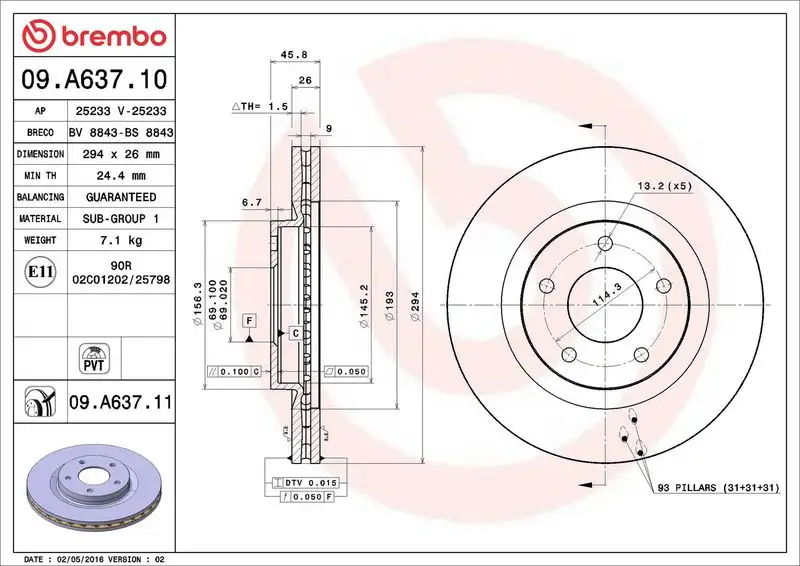 BREMBO 09.A637.10 Ön Fren Diski