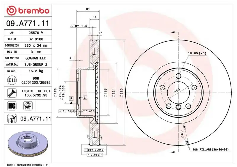 BREMBO 09.A771.11 Ön Fren Diski LR031845