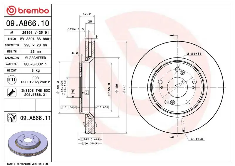 BREMBO 09.A866.10 Ön Fren Diski