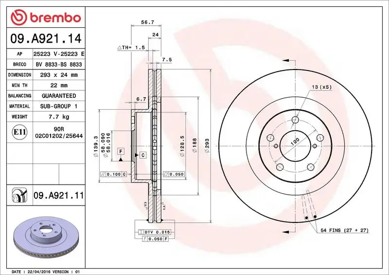 BREMBO 09.A921.11 Ön Fren Diski