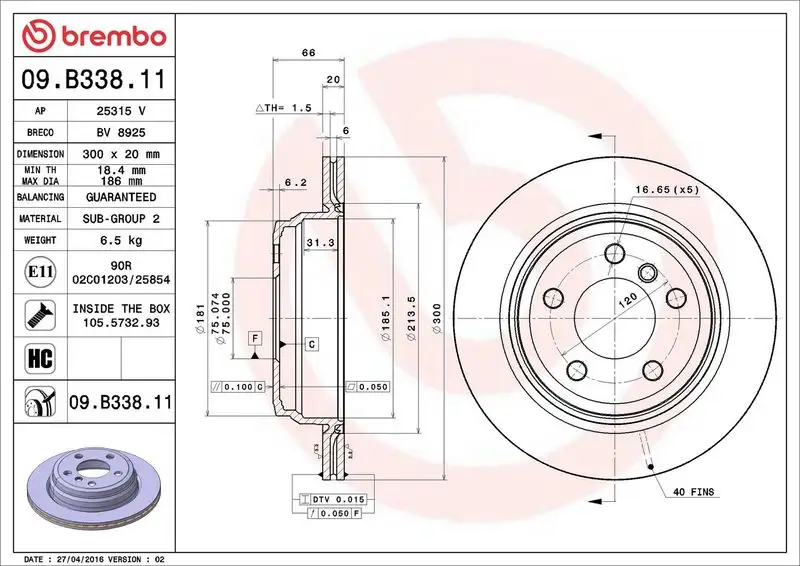 BREMBO 09.B338.11 Arka Fren Diski 34216797344