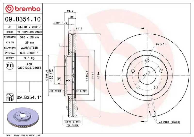 BREMBO 09.B354.10 Ön Fren Diski