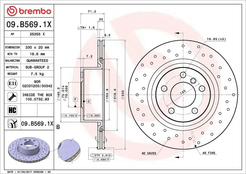 BREMBO 09.B569.1X Arka Fren Diski 34206868936