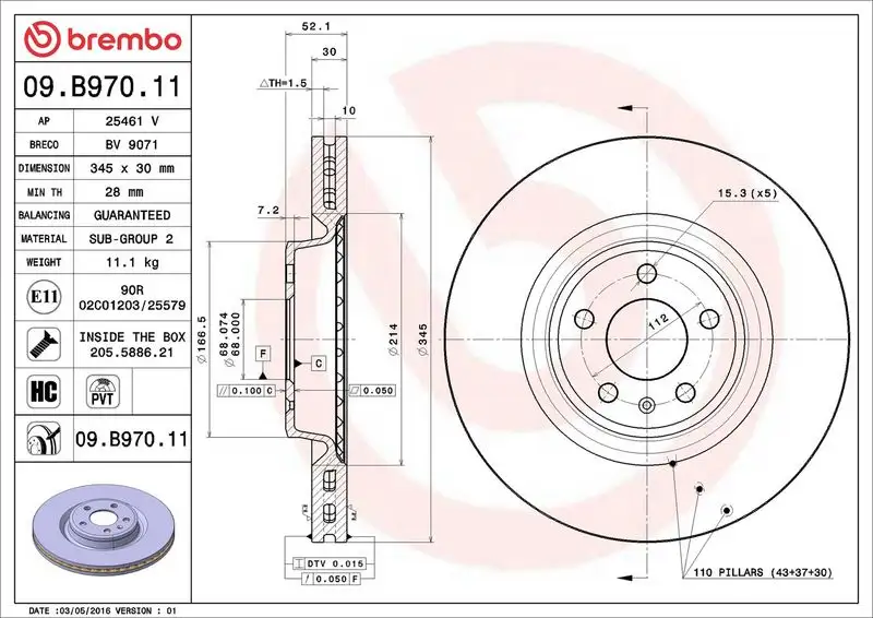BREMBO 09.B970.11 Ön Fren Diski