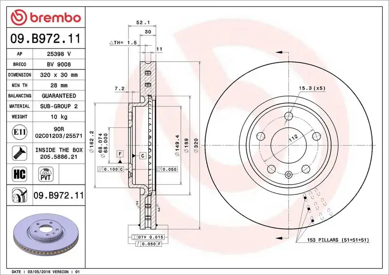BREMBO 09.B972.11 Ön Fren Diski