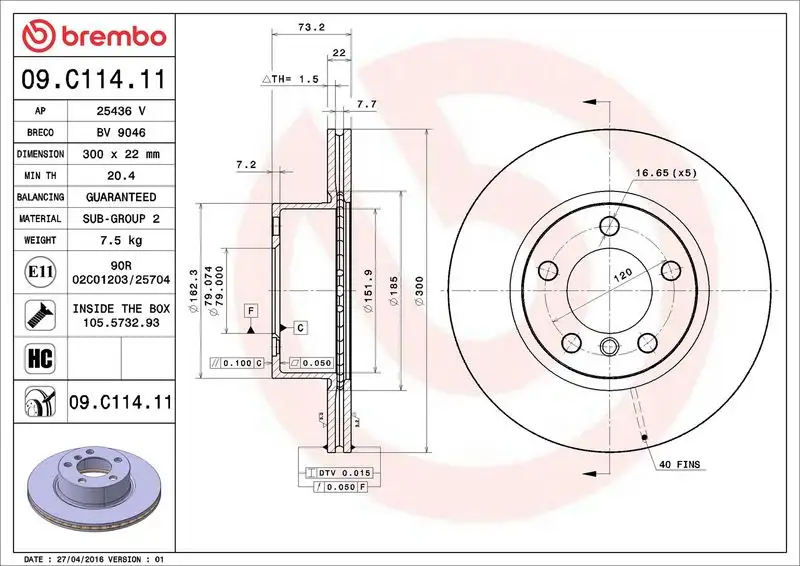 BREMBO 09.C114.11 Ön Fren Diski 34116792217