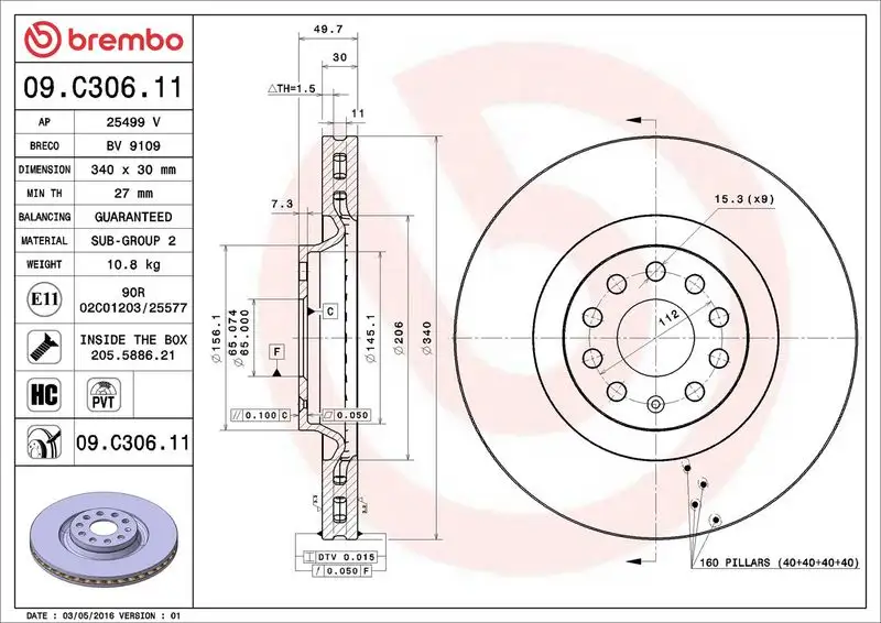 BREMBO 09.C306.11 Ön Fren Diski