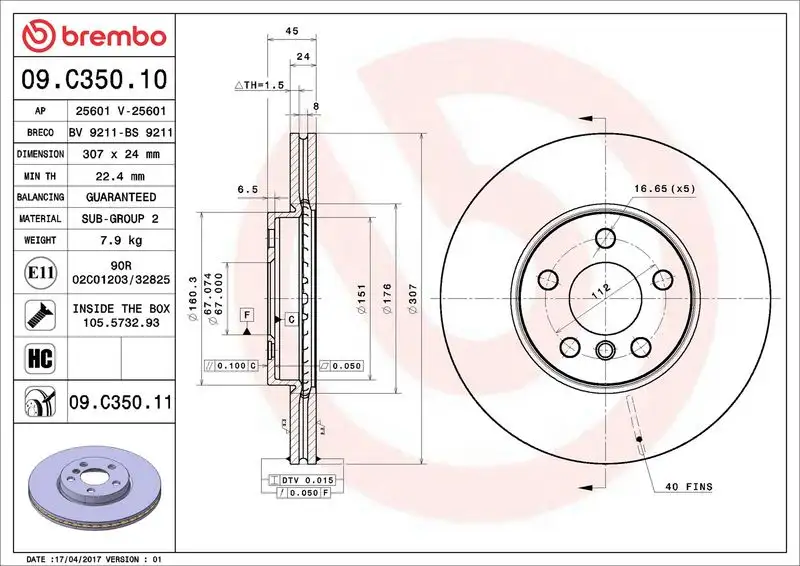 BREMBO 09.C350.11 Ön Fren Diski 34116799351