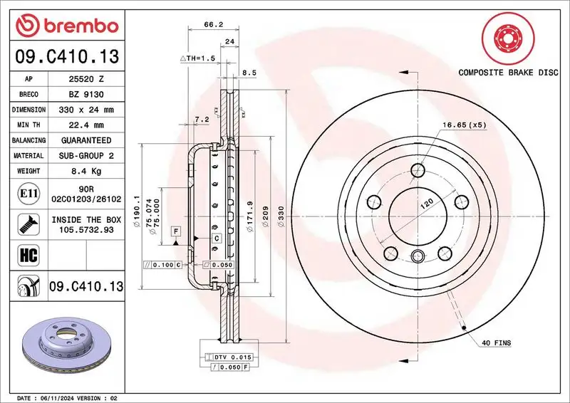 BREMBO 09.C410.13 Ön Fren Diski 34116896652