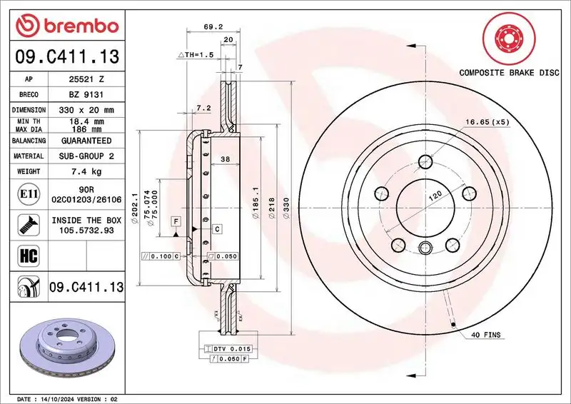 BREMBO 09.C411.13 Arka Fren Diski 34216898733