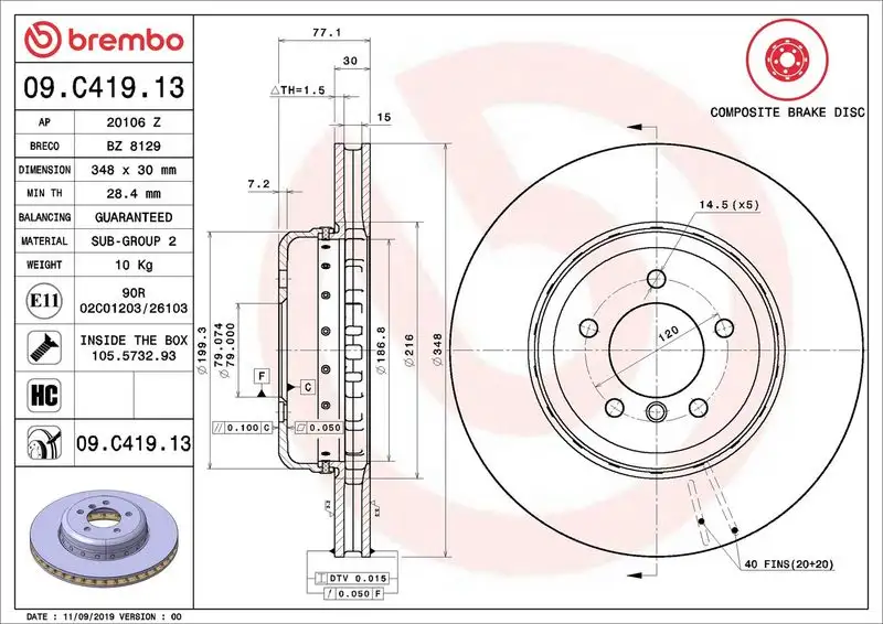 BREMBO 09.C419.13 Ön Fren Diski 34116763824
