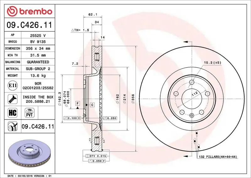 BREMBO 09.C426.11 Ön Fren Diski 4G0615301C