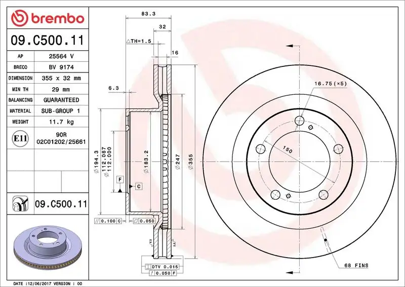 BREMBO 09.C500.11 Ön Fren Diski 4351260210