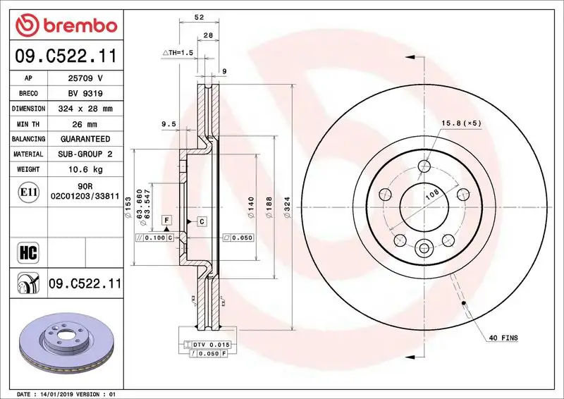 BREMBO 09.C522.11 Ön Fren Diski