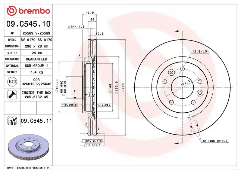 BREMBO 09.C545.11 Ön Fren Diski