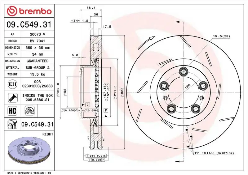 BREMBO 09.C549.31 Ön Fren Diski (Sağ) 97035140400