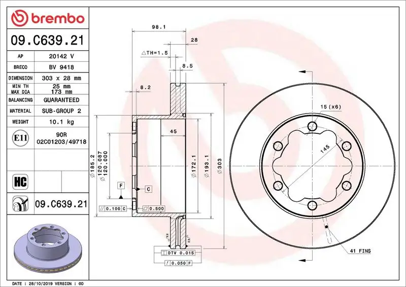 BREMBO 09.C639.21 Arka Fren Diski