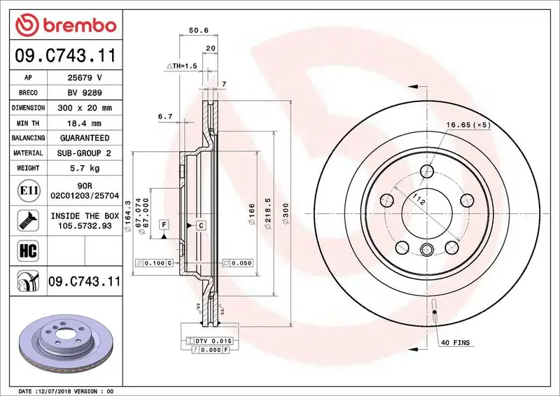 BREMBO 09.C743.11 Arka Fren Diski 34216799369