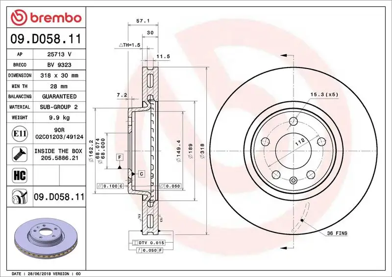 BREMBO 09.D058.11 Ön Fren Diski