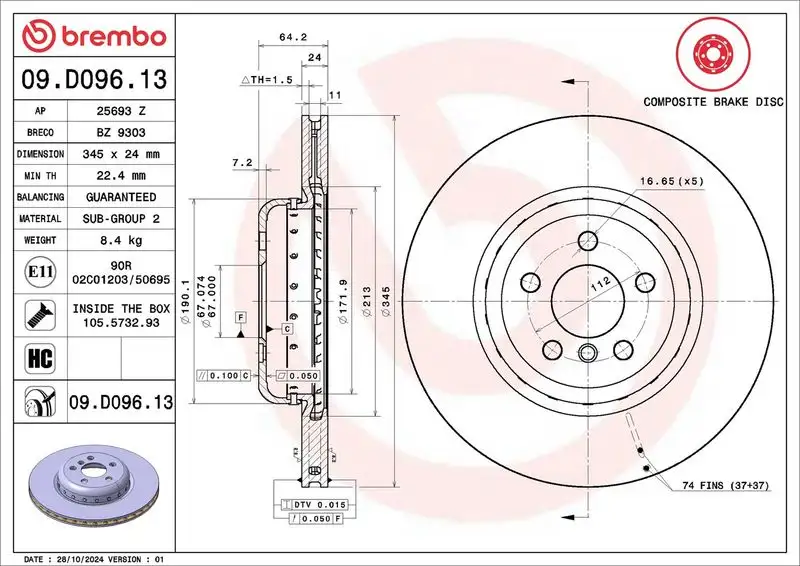 BREMBO 09.D096.13 Arka Fren Diski